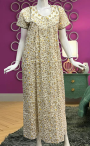 Beige Tiny Flora Pure Cotton Feeding Nursing Nighty. Pure Durable Cotton | Laces and Frills - Laces and Frills