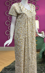 Beige Tiny Flora Pure Cotton Feeding Nursing Nighty. Pure Durable Cotton | Laces and Frills - Laces and Frills