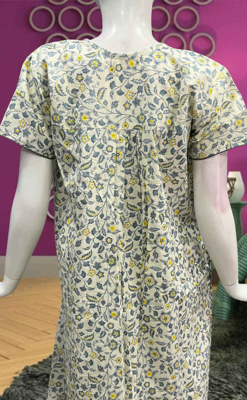 Grey Tiny Flora Pure Cotton Feeding Nursing Nighty. Pure Durable Cotton | Laces and Frills - Laces and Frills