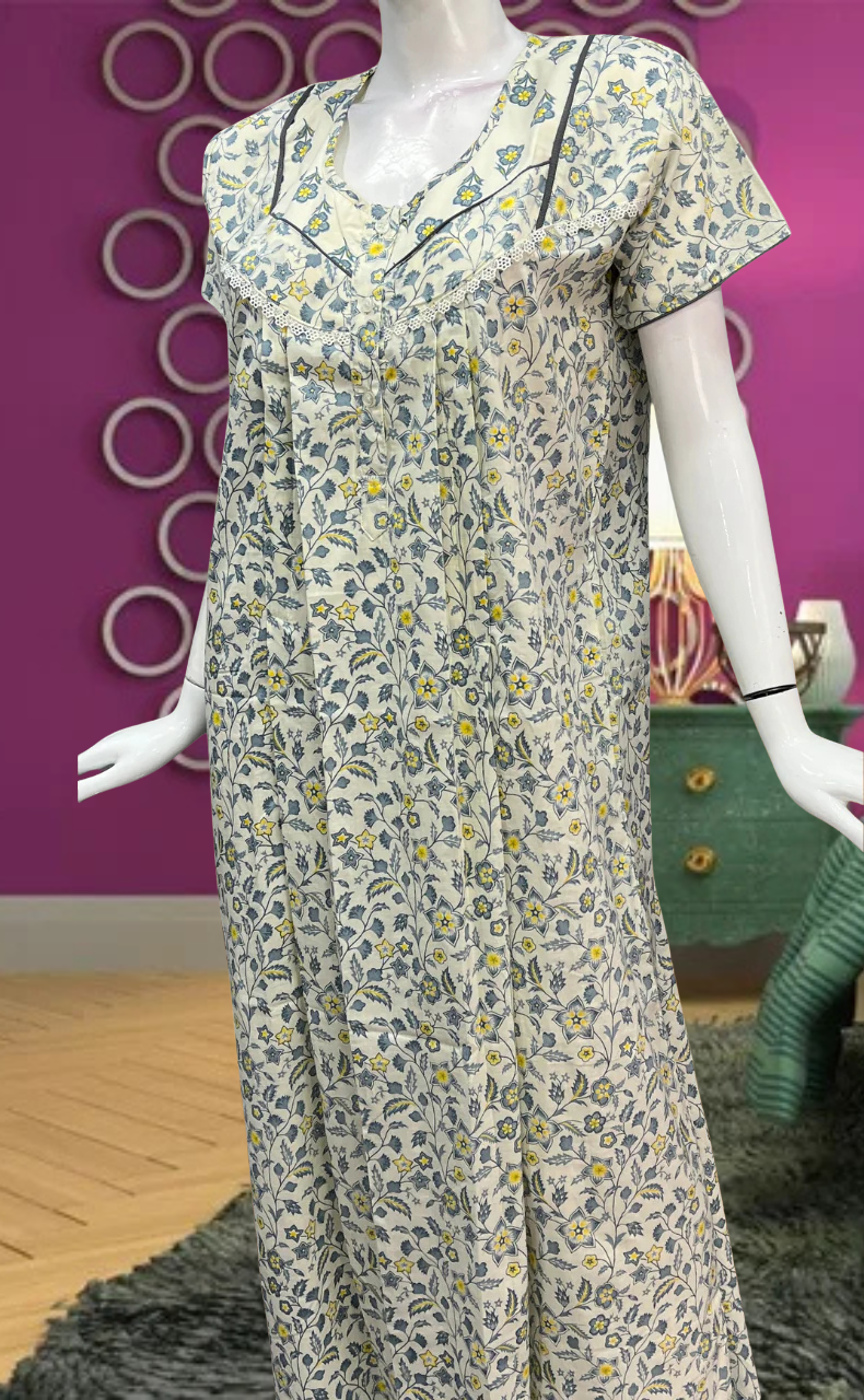 Grey Tiny Flora Pure Cotton Feeding Nursing Nighty. Pure Durable Cotton | Laces and Frills - Laces and Frills