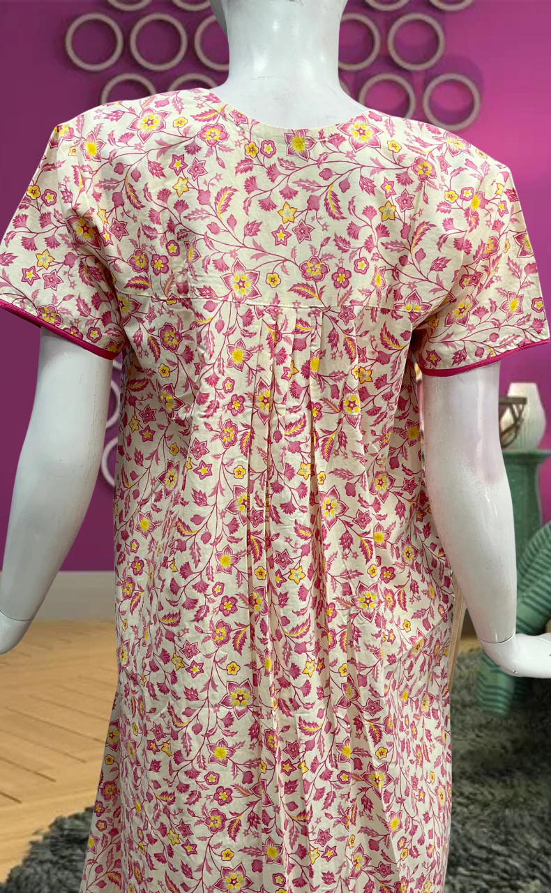 Pink Tiny Flora Pure Cotton Feeding Nursing Nighty. Pure Durable Cotton | Laces and Frills - Laces and Frills