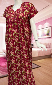 Maroon Garden Pure Cotton Feeding Nursing Nighty. Pure Durable Cotton | Laces and Frills - Laces and Frills