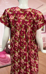 Maroon Garden Pure Cotton Feeding Nursing Nighty. Pure Durable Cotton | Laces and Frills - Laces and Frills