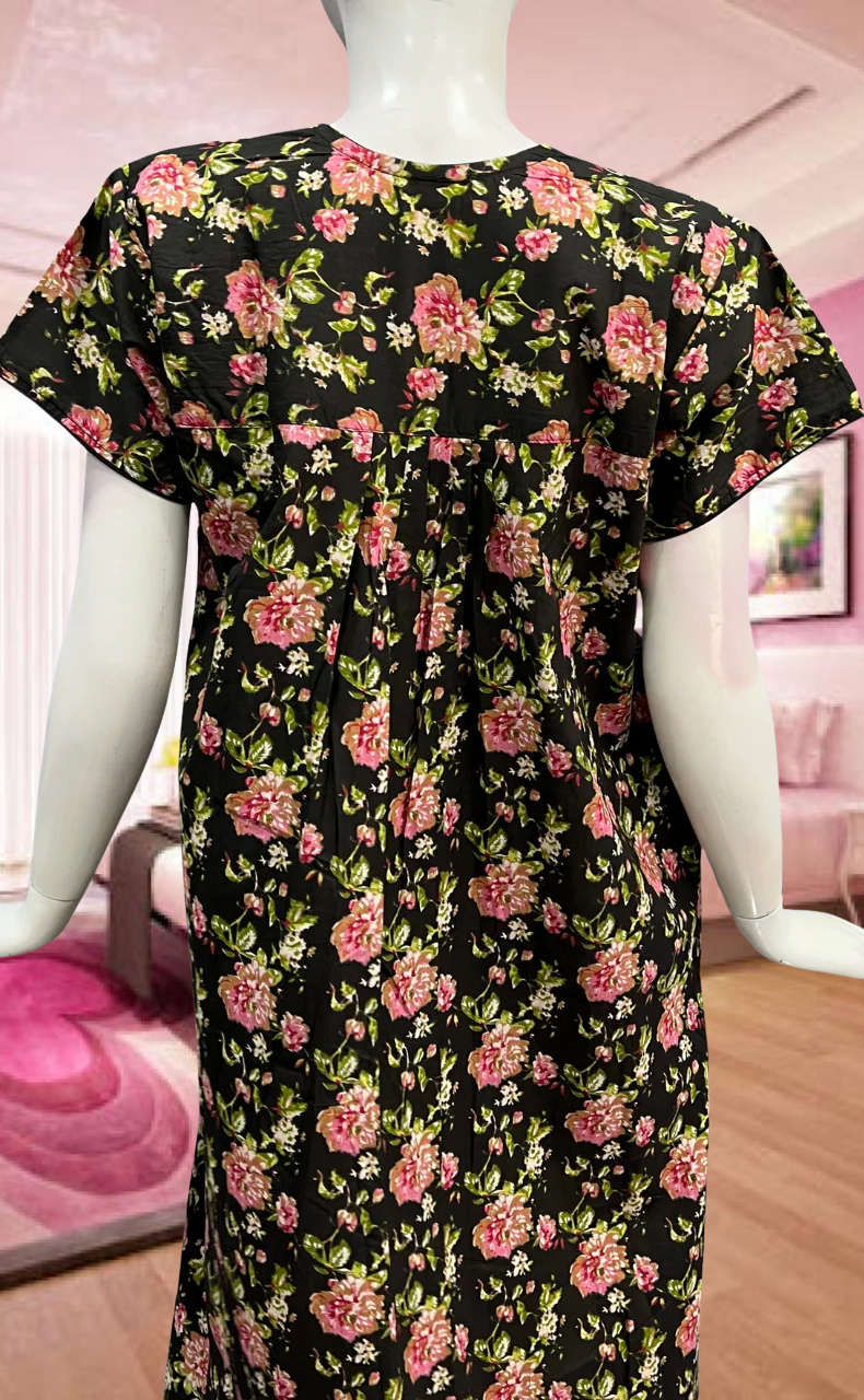 Black Garden Pure Cotton Feeding Nursing Nighty. Pure Durable Cotton | Laces and Frills - Laces and Frills