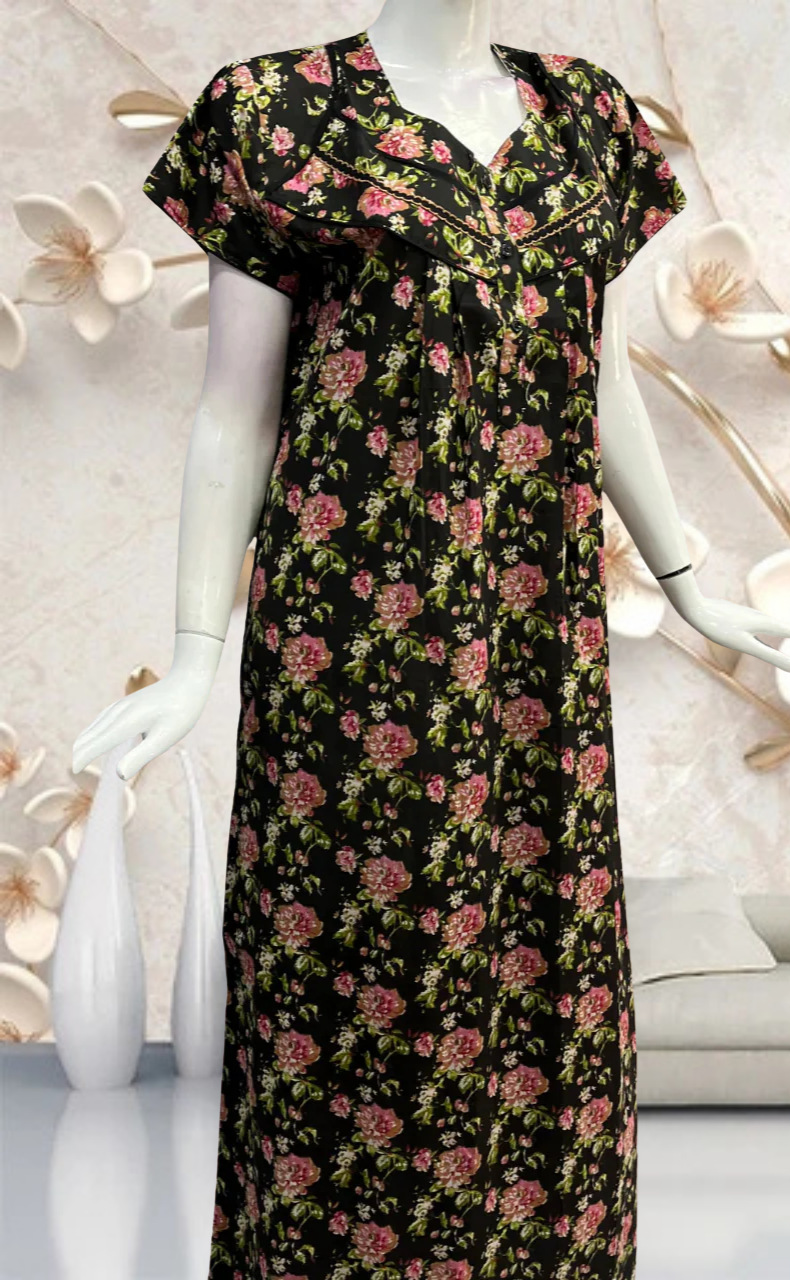 Black Garden Pure Cotton Feeding Nursing Nighty. Pure Durable Cotton | Laces and Frills