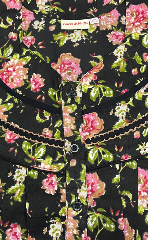 Black Garden Pure Cotton Feeding Nursing Nighty. Pure Durable Cotton | Laces and Frills - Laces and Frills