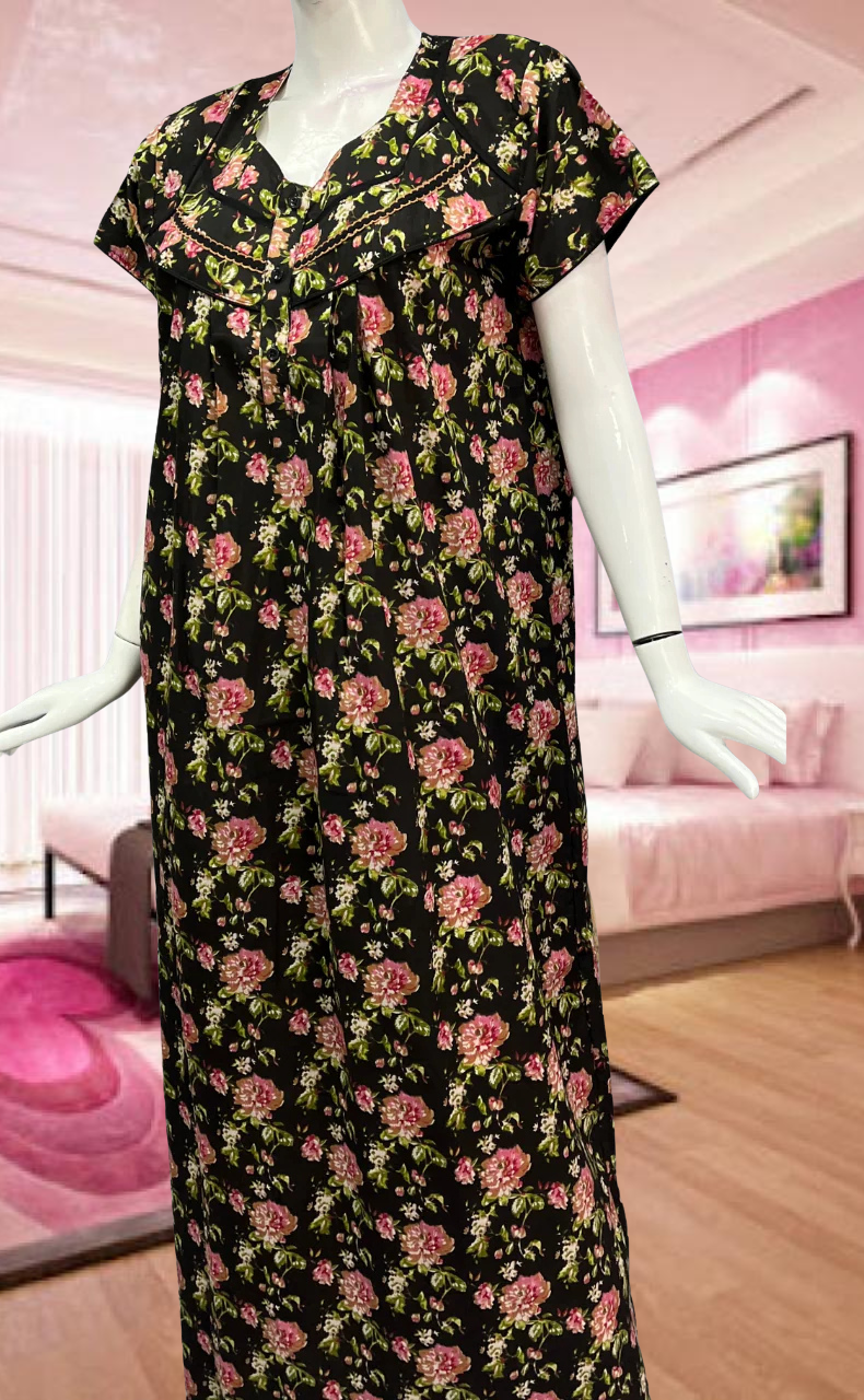 Black Garden Pure Cotton Feeding Nursing Nighty. Pure Durable Cotton | Laces and Frills - Laces and Frills
