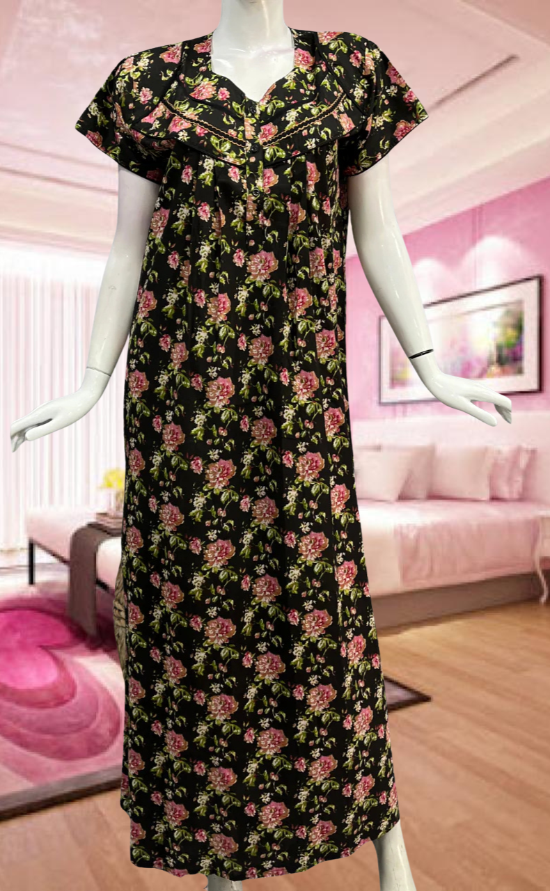 Black Garden Pure Cotton Feeding Nursing Nighty. Pure Durable Cotton | Laces and Frills - Laces and Frills