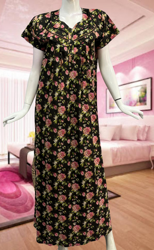 Black Garden Pure Cotton Feeding Nursing Nighty. Pure Durable Cotton | Laces and Frills - Laces and Frills