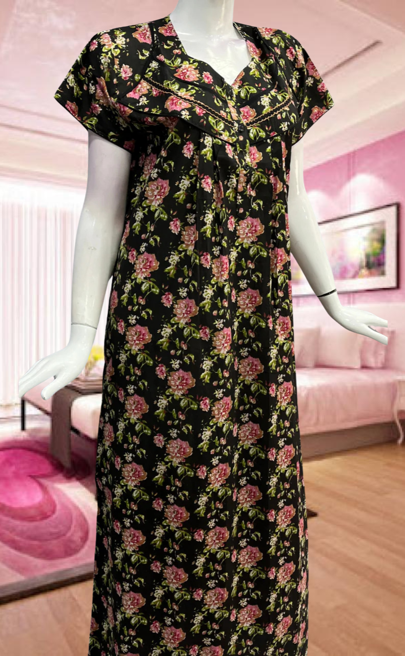 Black Garden Pure Cotton Feeding Nursing Nighty. Pure Durable Cotton | Laces and Frills - Laces and Frills