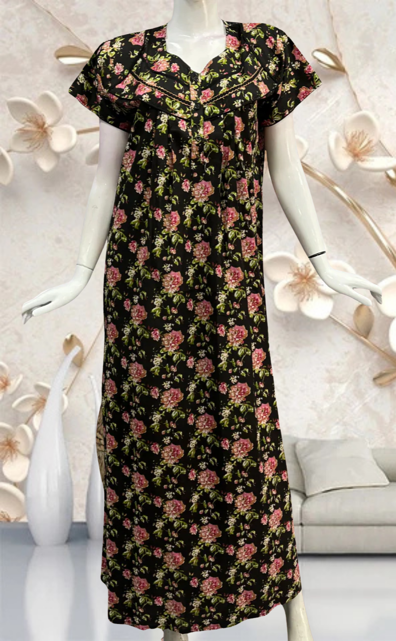 Black Garden Pure Cotton Feeding Nursing Nighty. Pure Durable Cotton | Laces and Frills