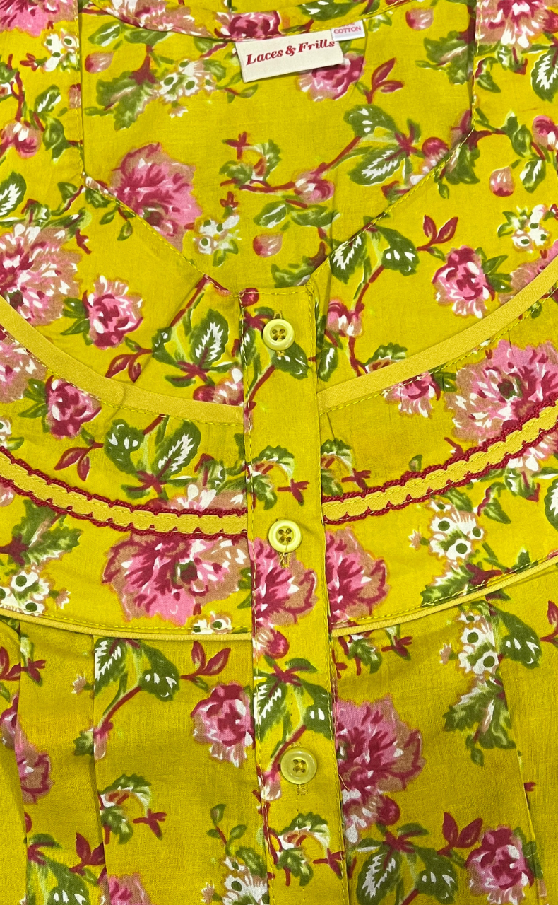 Yellow Garden Pure Cotton Feeding Nursing Nighty. Pure Durable Cotton | Laces and Frills - Laces and Frills