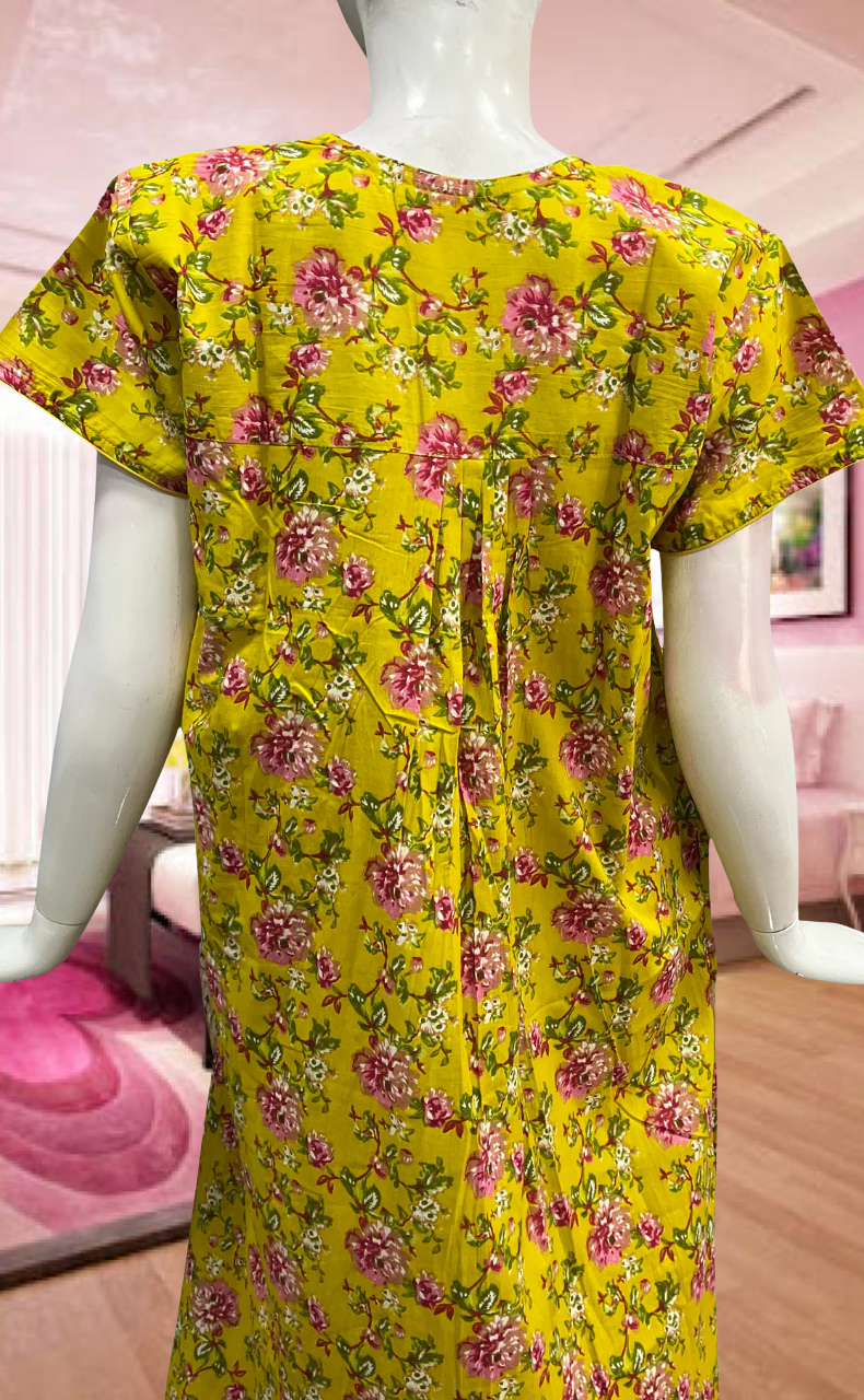 Yellow Garden Pure Cotton Feeding Nursing Nighty. Pure Durable Cotton | Laces and Frills - Laces and Frills