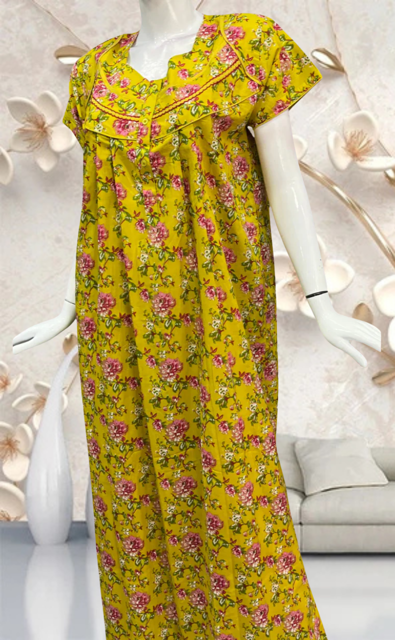 Yellow Garden Pure Cotton Feeding Nursing Nighty. Pure Durable Cotton | Laces and Frills