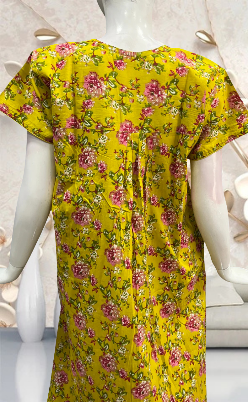 Yellow Garden Pure Cotton Feeding Nursing Nighty. Pure Durable Cotton | Laces and Frills