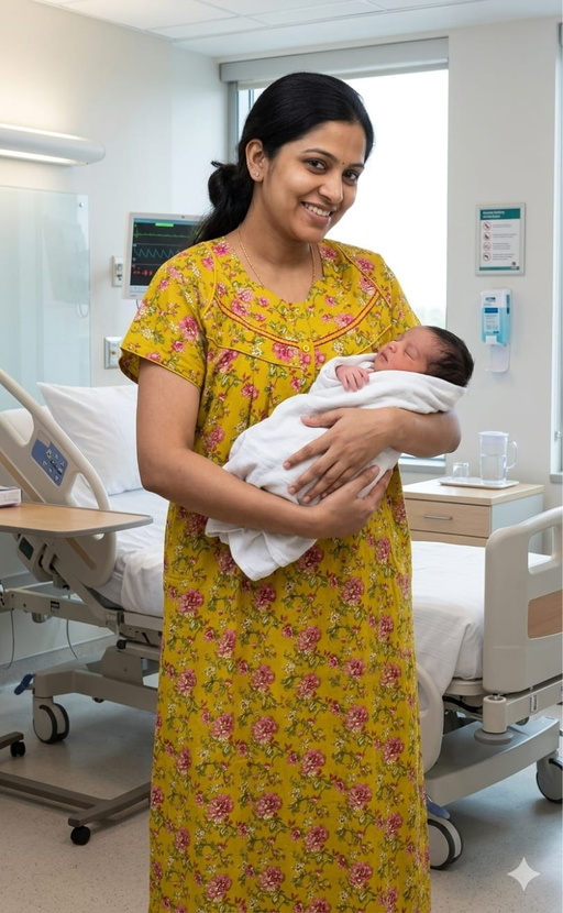 Yellow Garden Pure Cotton Feeding Nursing Nighty. Pure Durable Cotton | Laces and Frills - Laces and Frills