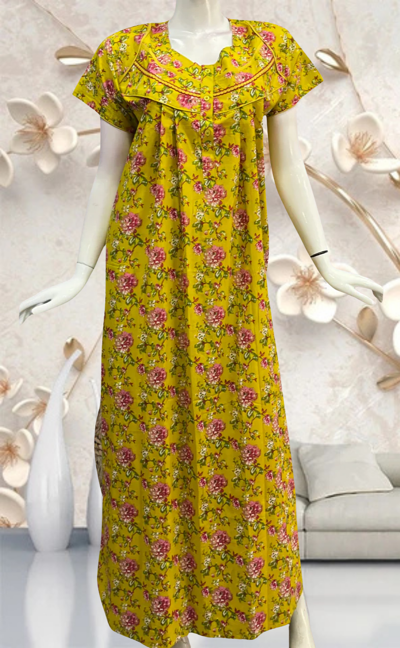 Yellow Garden Pure Cotton Feeding Nursing Nighty. Pure Durable Cotton | Laces and Frills