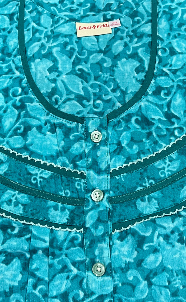 Teal Green Garden Pure Cotton Nighty. Pure Durable Cotton | Laces and Frills - Laces and Frills