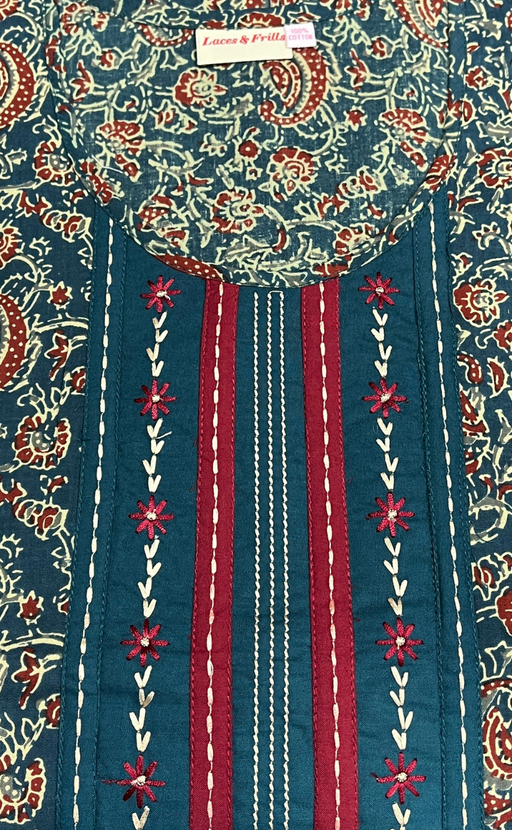 Teal Blue Floral Garden Pure Cotton Nighty. Pure Durable Cotton | Laces and Frills - Laces and Frills