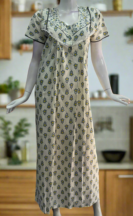 Grey Floral Pure Cotton Pure Durable Cotton Laces and Frills