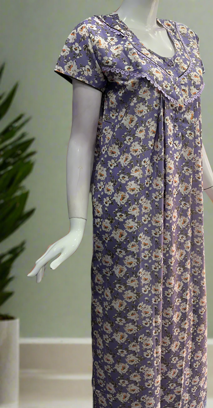 Lavender Garden Spun Nighty. Flowy Spun Fabric | Laces and Frills