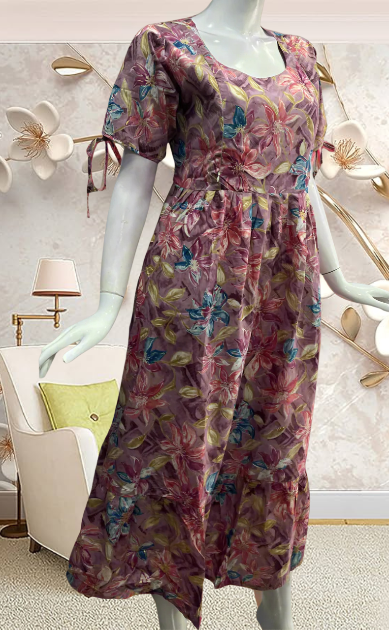 English Pink Garden Soft Cotton Feeding Nursing Nighty. Soft Breathable Fabric | Laces and Frills - Laces and Frills