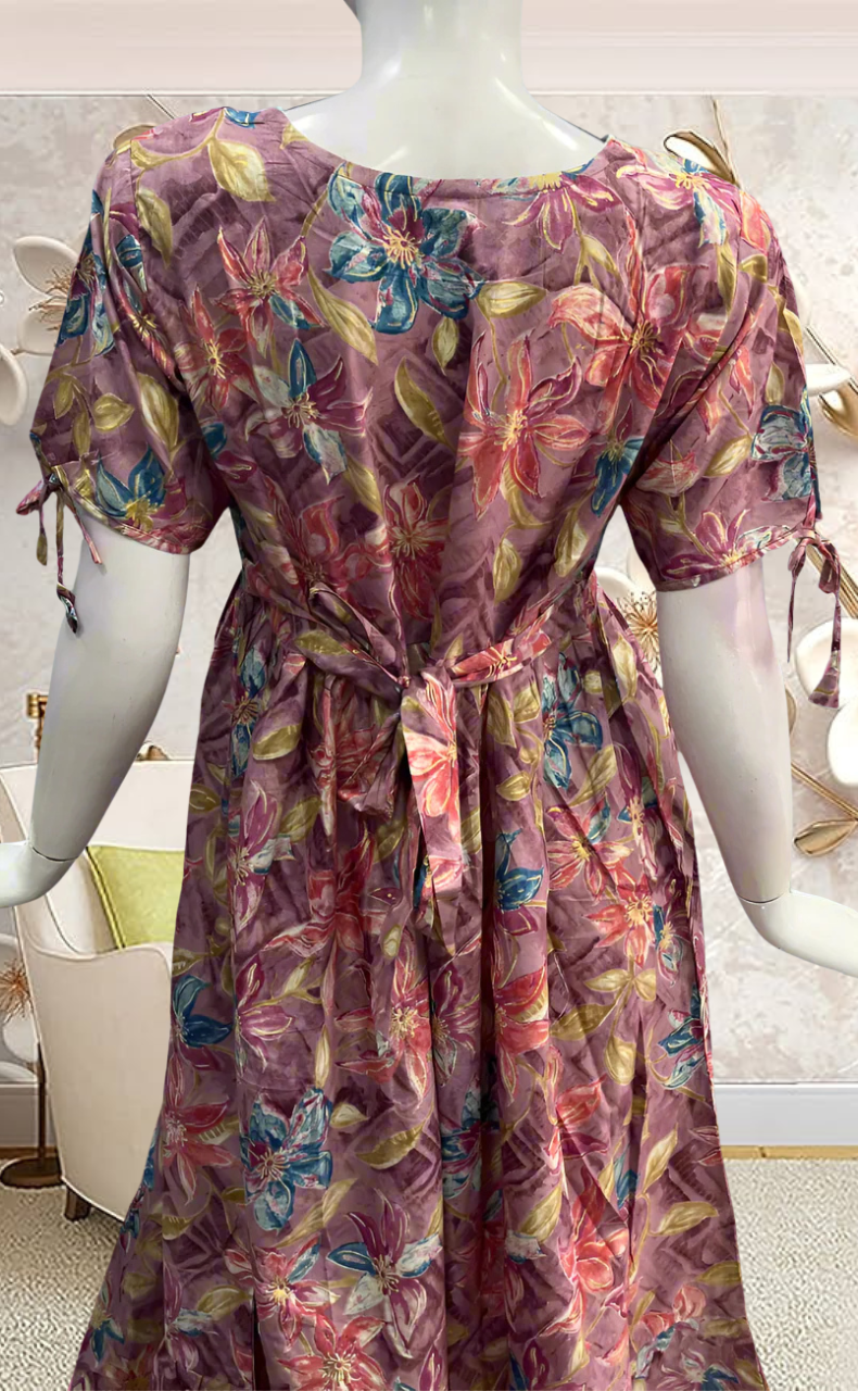 English Pink Garden Soft Cotton Feeding Nursing Nighty. Soft Breathable Fabric | Laces and Frills - Laces and Frills