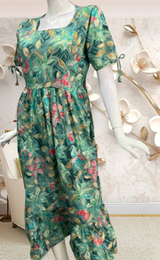 Turquoise Green Garden Soft Cotton Feeding Nursing Nighty. Soft Breathable Fabric | Laces and Frills - Laces and Frills