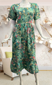 Turquoise Green Garden Soft Cotton Feeding Nursing Nighty. Soft Breathable Fabric | Laces and Frills - Laces and Frills