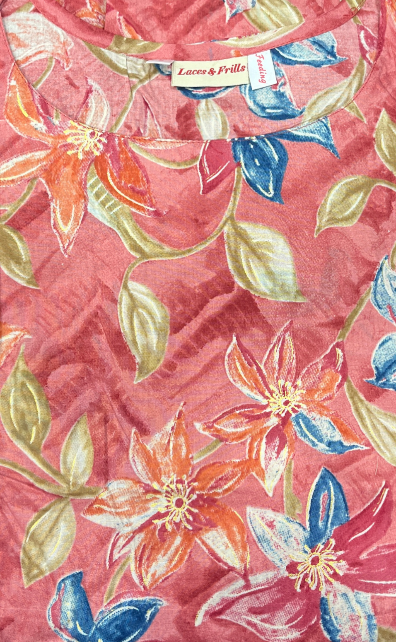 Peach Garden Soft Cotton Feeding Nighty. Soft Breathable Fabric | Laces and Frills