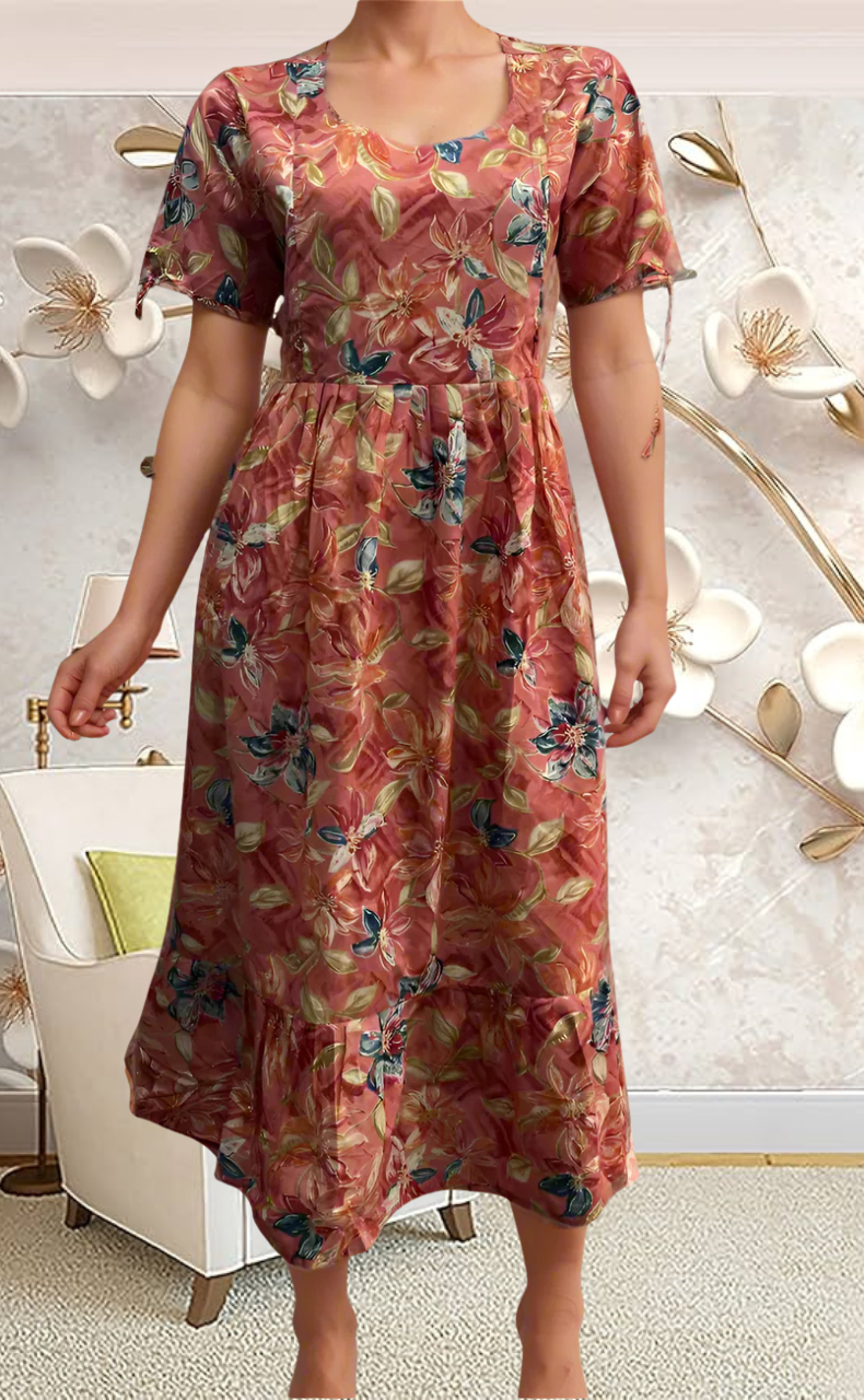 Peach Garden Soft Cotton Feeding Nursing Nighty. Soft Breathable Fabric | Laces and Frills - Laces and Frills