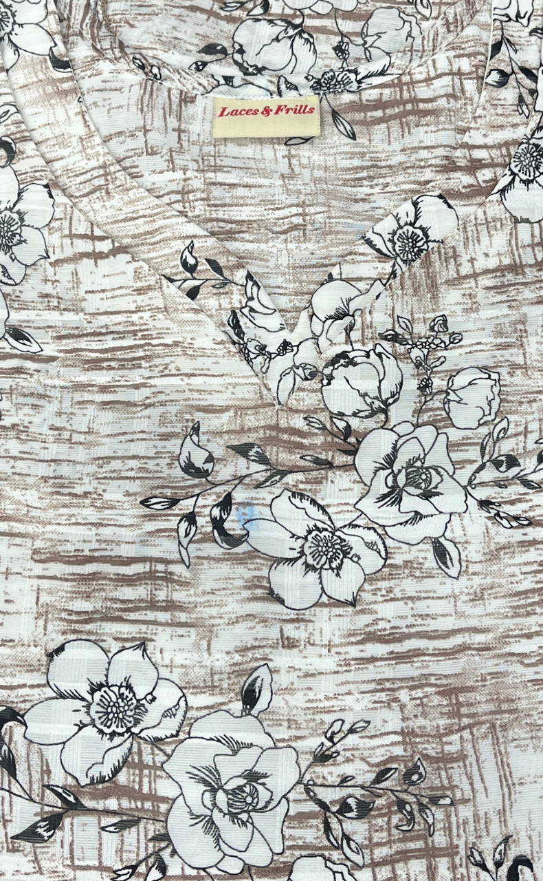 Brown Floral Chiffon Nighty. Delicate Chiffon | Laces and Frills