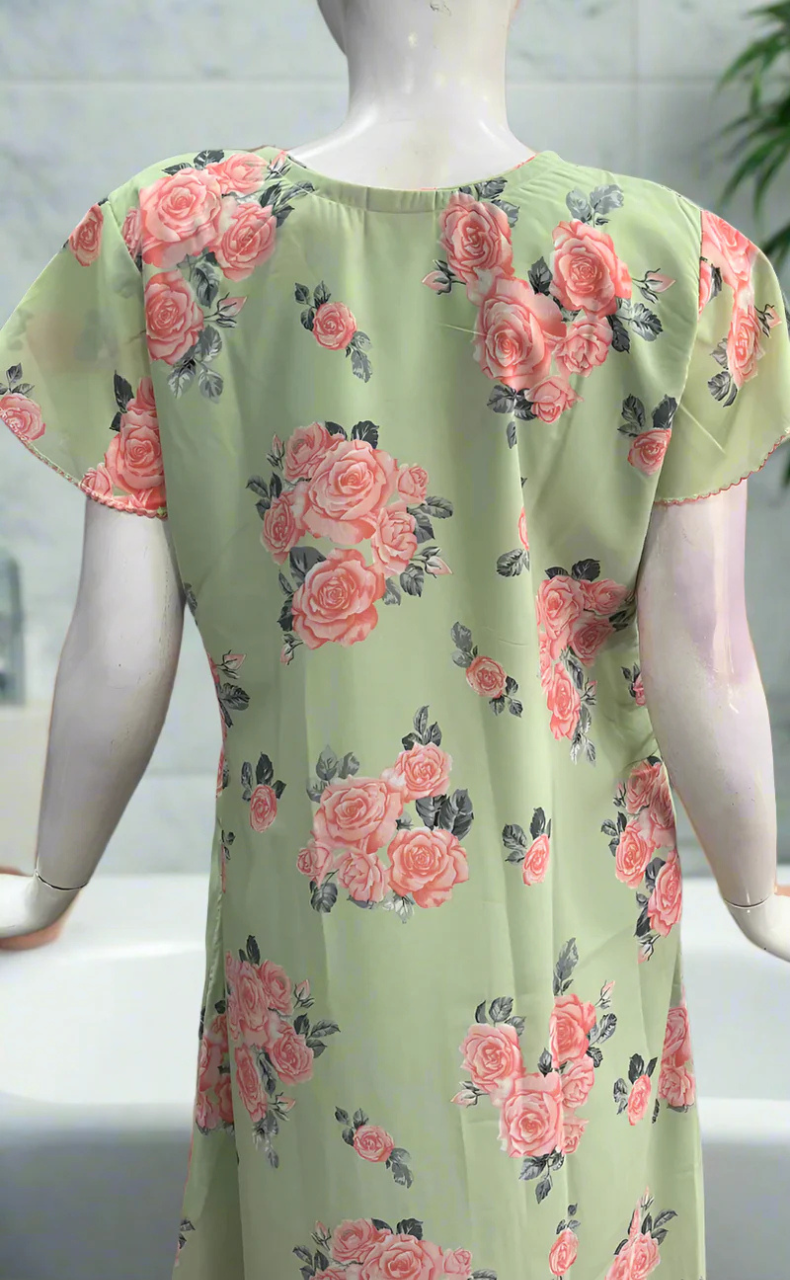 Green/Peach Floral Chiffon Nighty. Delicate Chiffon | Laces and Frills - Laces and Frills