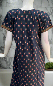 Navy Blue Tiny Floral Garden Pure Cotton Nighty. Pure Durable Cotton | Laces and Frills