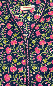 Navy Blue Garden Pure Cotton Nighty. Pure Durable Cotton | Laces and Frills