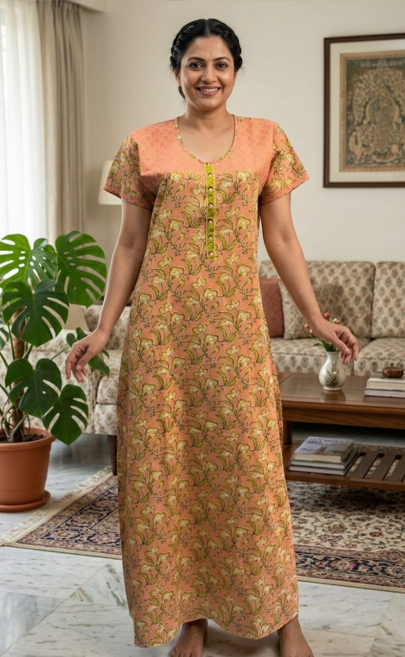 Peach Garden Pure Cotton Nighty. Pure Durable Cotton | Laces and Frills
