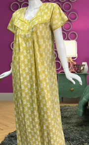 Yellow Flora Pure Cotton Feeding Nursing Nighty . Pure Durable Cotton | Laces and Frills - Laces and Frills