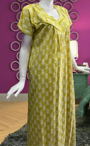 Yellow Flora Pure Cotton Feeding Nursing Nighty . Pure Durable Cotton | Laces and Frills - Laces and Frills