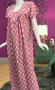 Pink Floral Pure Cotton Feeding Nursing Nighty . Pure Durable Cotton | Laces and Frills - Laces and Frills
