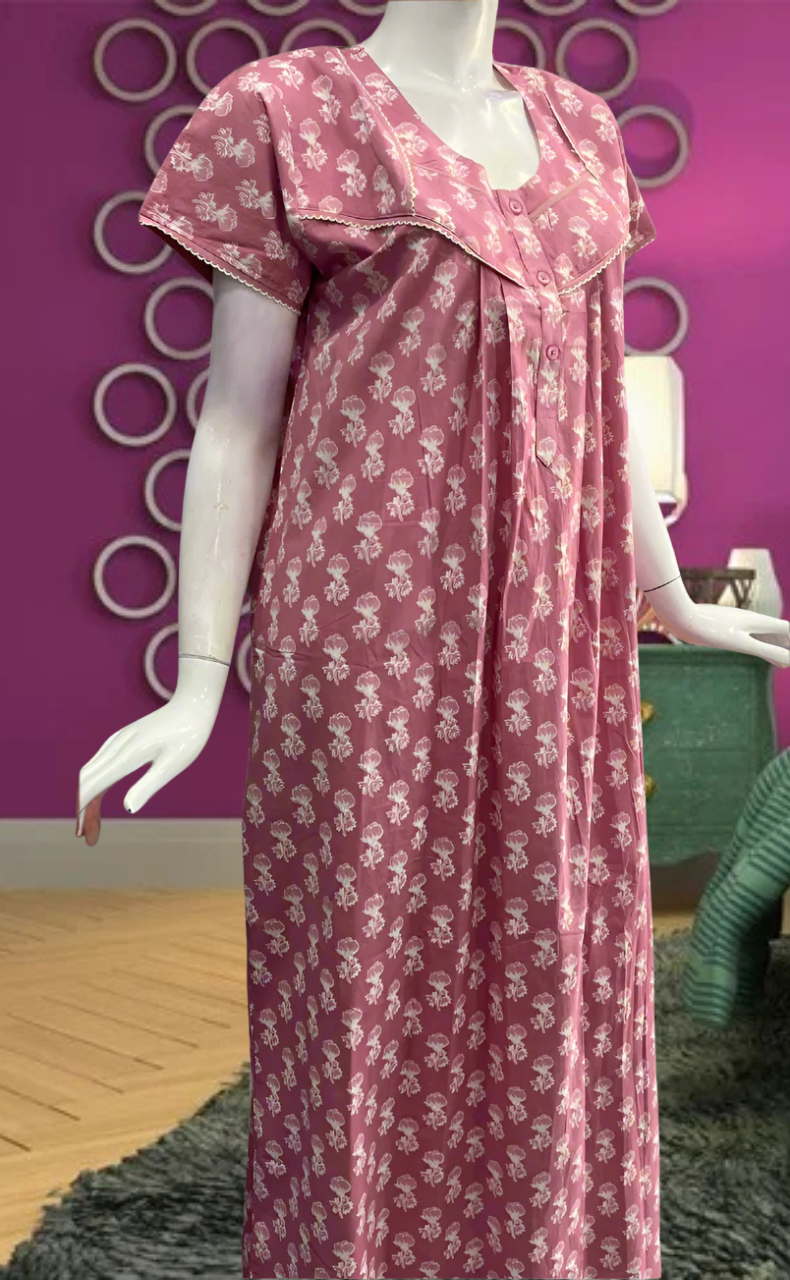 Pink Floral Pure Cotton Feeding Nursing Nighty . Pure Durable Cotton | Laces and Frills - Laces and Frills