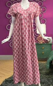 Pink Floral Pure Cotton Feeding Nursing Nighty . Pure Durable Cotton | Laces and Frills - Laces and Frills