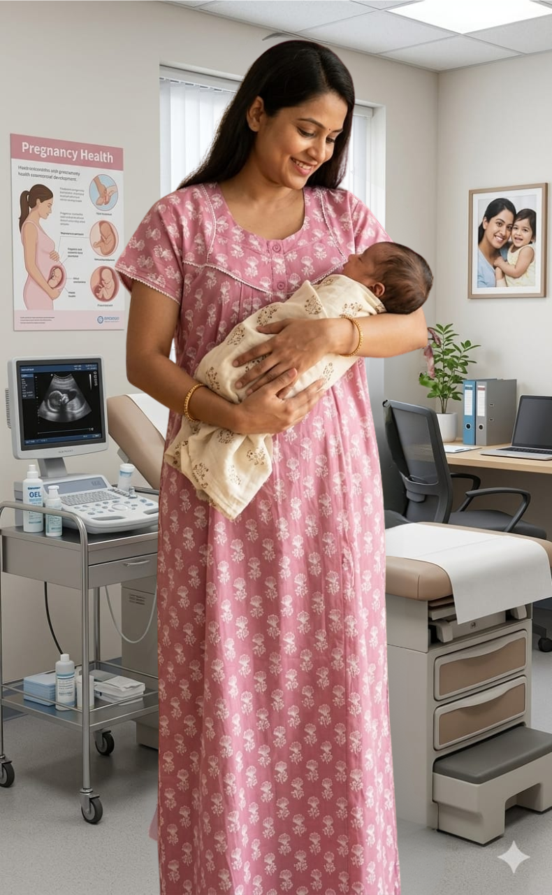 Pink Floral Pure Cotton Feeding Nursing Nighty . Pure Durable Cotton | Laces and Frills - Laces and Frills