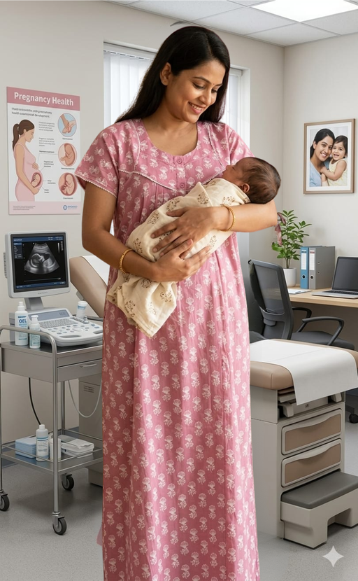 Pink Floral Pure Cotton Feeding Nursing Nighty . Pure Durable Cotton | Laces and Frills - Laces and Frills