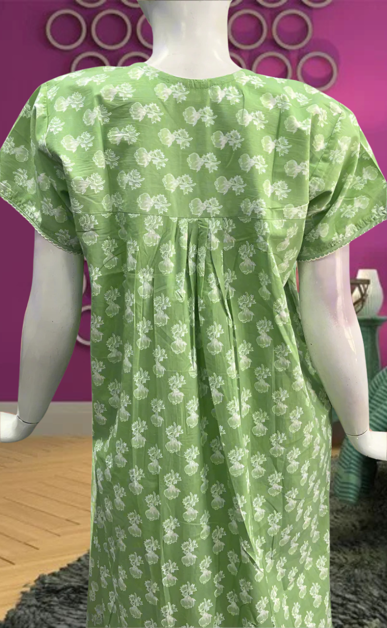 Green Floral Pure Cotton Feeding Nursing Nighty . Pure Durable Cotton | Laces and Frills - Laces and Frills