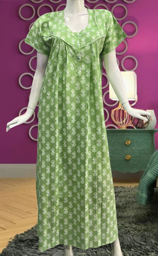 Green Floral Pure Cotton Feeding Nursing Nighty . Pure Durable Cotton | Laces and Frills - Laces and Frills