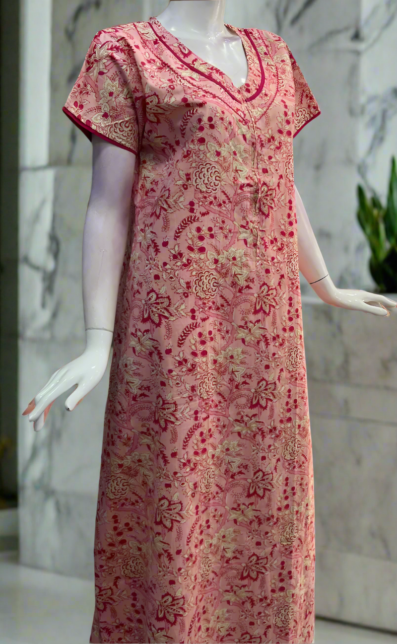 Pink Garden Pure Cotton Nighty. Pure Durable Cotton | Laces and Frills