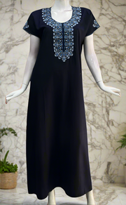 Navy Blue Embroidery Soft Cotton Nighty. Soft Breathable Fabric | Laces and Frills