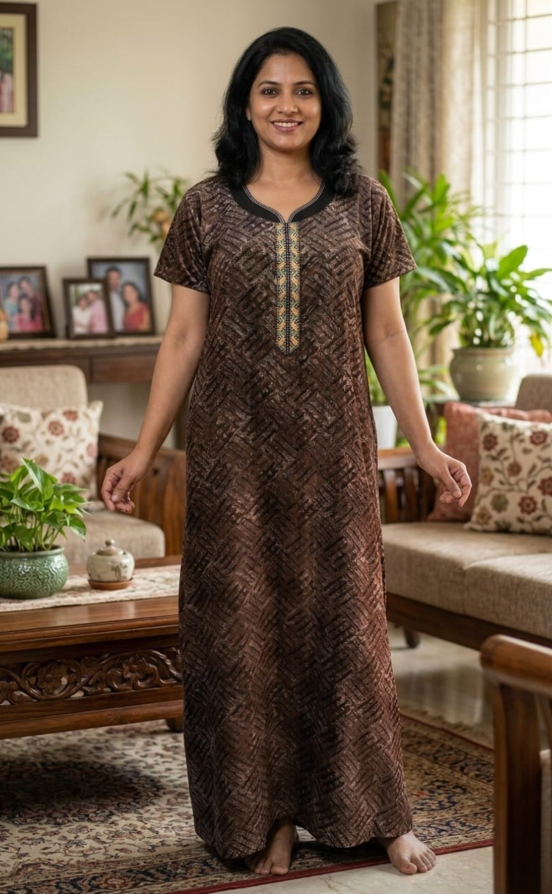 Black Abstract Spun Nighty. Flowy Spun Fabric | Laces and Frills