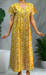 Yellow Hearts Full Open Pure Cotton Nighty. Pure Durable Cotton | Laces and Frills - Laces and Frills