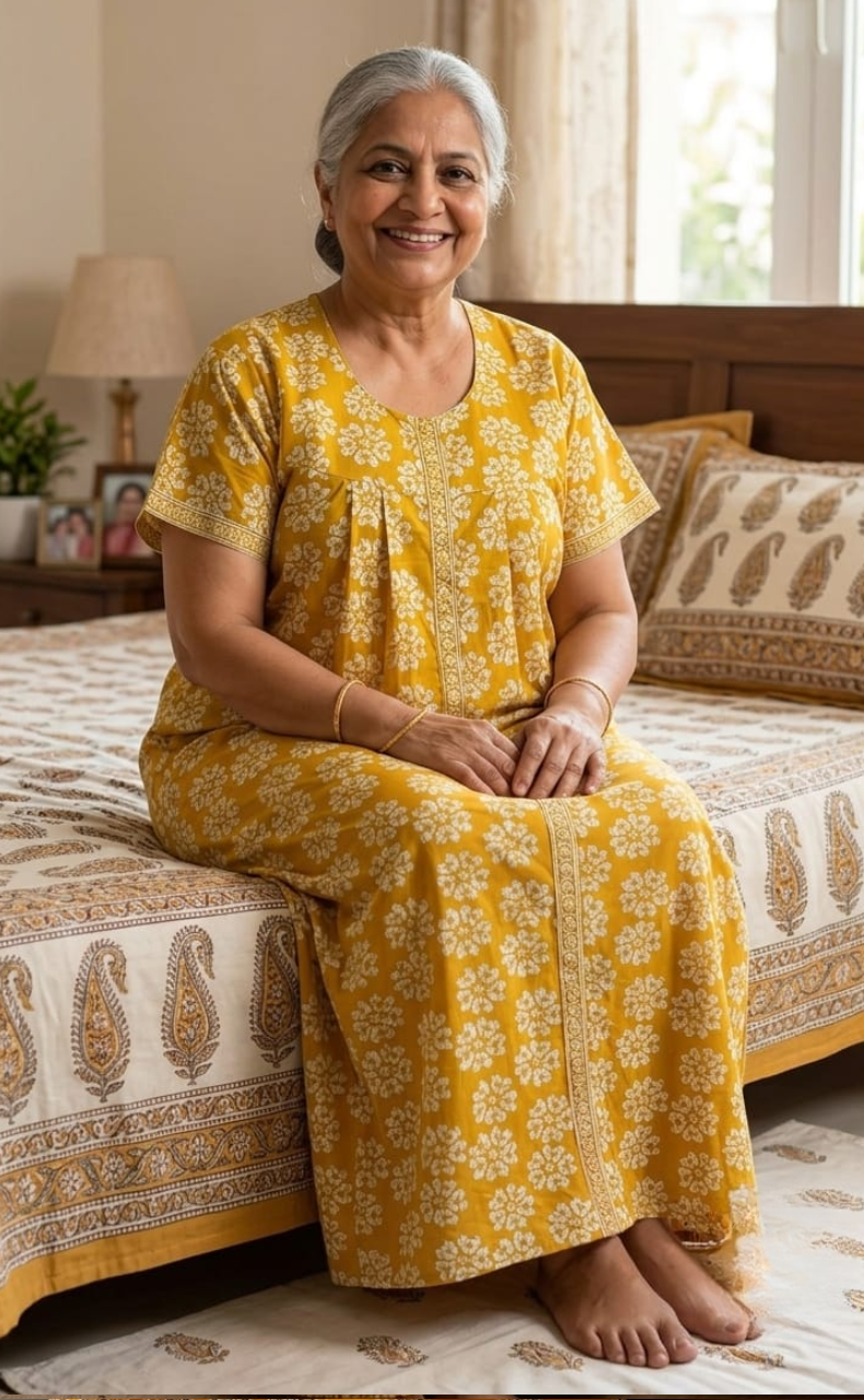 Yellow Hearts Full Open Pure Cotton Nighty. Pure Durable Cotton | Laces and Frills